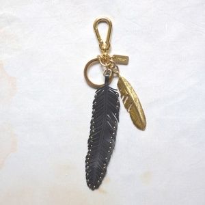 Coach Leather & Gold Feather Bag Charm/Key Fob